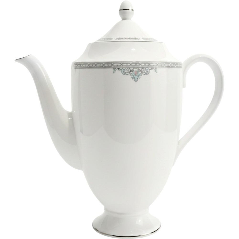Wedgwood Kingsgate Coffee Pot Bone China England White Silver Trim Floral